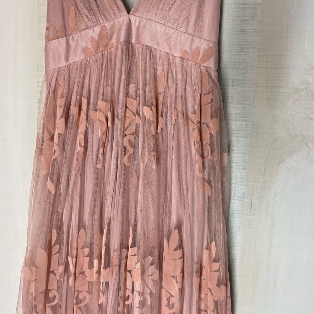 Dainty Houligan blush maxi dress spaghetti straps velvet flocking wedding small - Picture 10 of 16